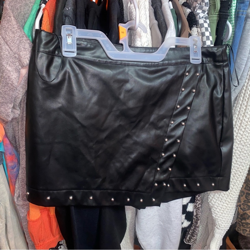 Black Studded Leather Skirt